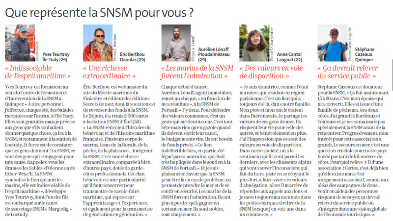 DR : 5 réponses, dont celle d'Eric Berthou de l'association Secrets de mer éditions, donateur SNSM;.