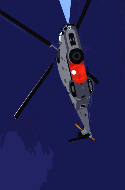 © Illustration Eric Berthou : Vol de nuit d'un NH90 Caïman de l'aéronautique navale