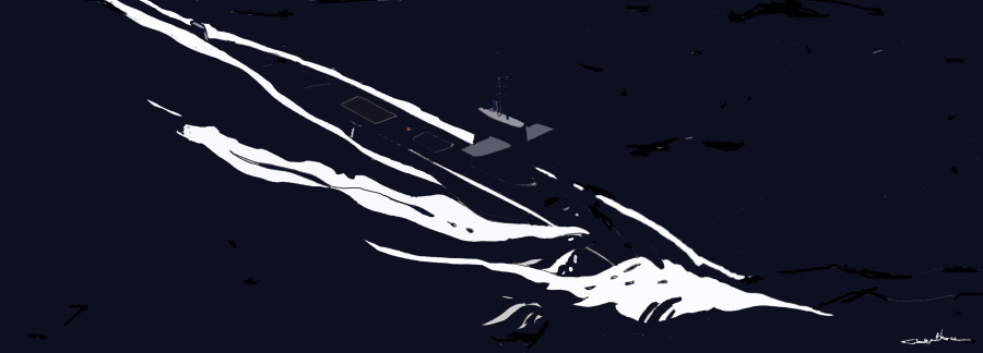 © Eric Berthou : Illustration : retour de patrouille d'une SNLE. © Eric Berthou : Illustration : retour de patrouille d'une SNLE.