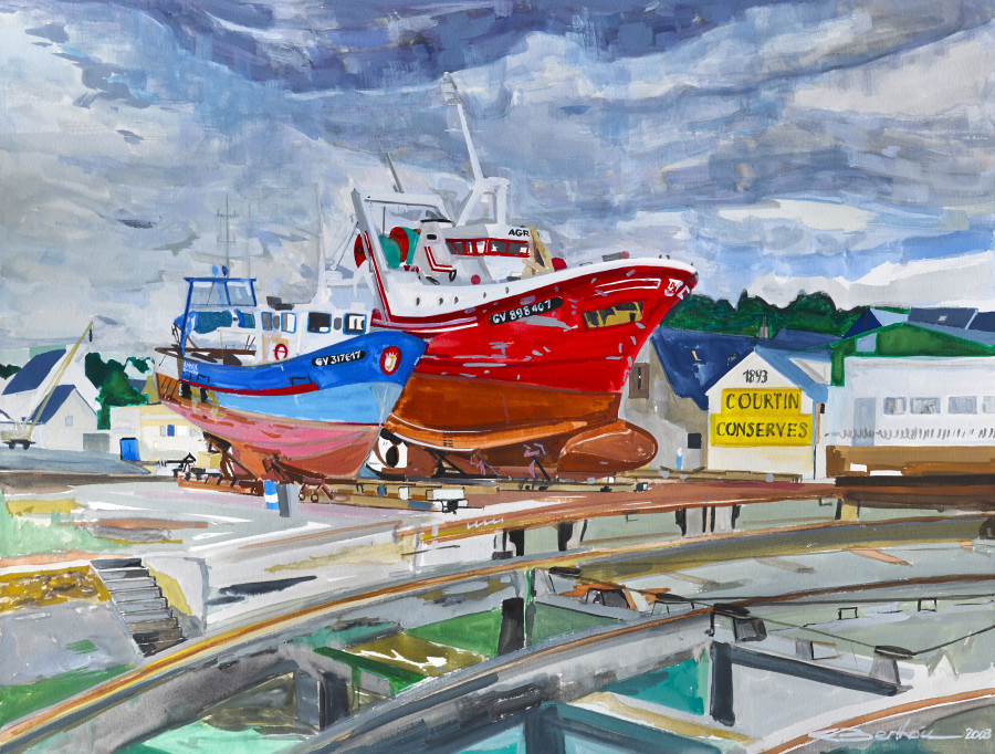 © Eric Berthou : Gouache sur le motif au port de Concarneau : Chalutiers à l'entretien. © Eric Berthou : Gouache sur le motif au port de Concarneau : Chalutiers à l'entretien.